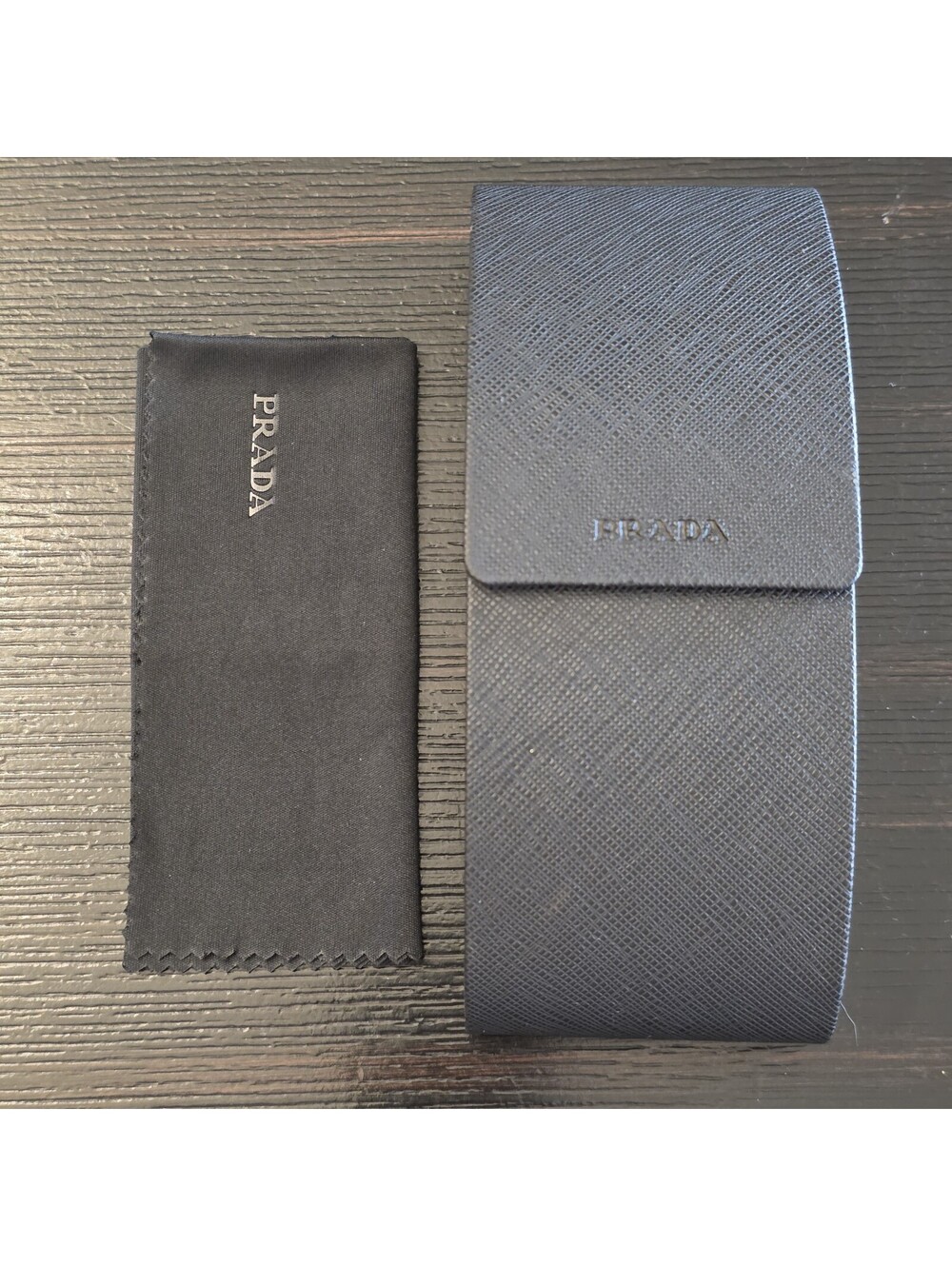 Prada Black Saffiano Leather Eyeglasses Sunglasses Case With Cleaning Cloth VGC